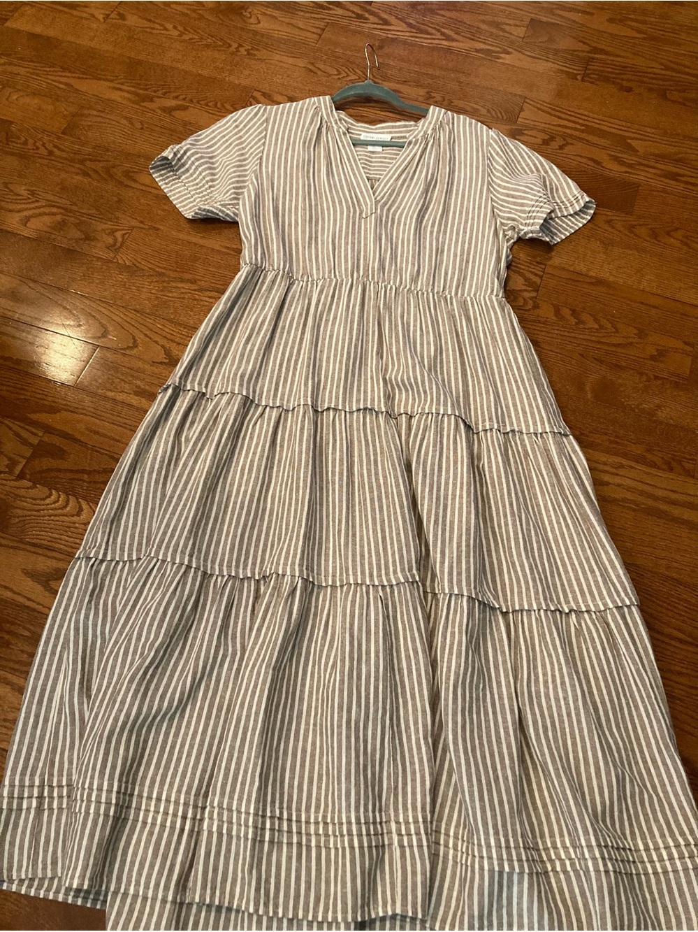 Cynthia Rowley Striped Linen blend Dress in Taupe and White Large
